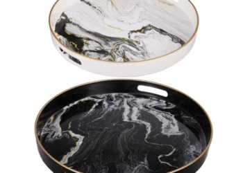 Artekko Tray Δίσκος Διακοσμητικός Πλαστικό Μαύρο/Λευκό (35x35x4)cm Σετ/2