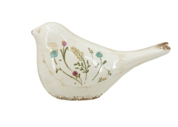 Artekko Aging Λευκό Κεραμικό Διακοσμητικό Πουλί με Λουλούδια (20.5x9x11.5)cm