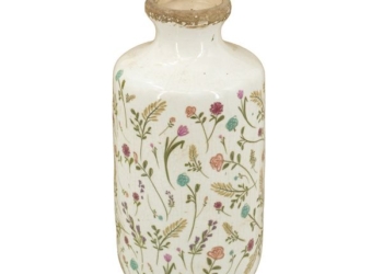 Artekko Aging Λευκό Κεραμικό Βάζο με Λουλούδια (13.5×13.5×27)cm